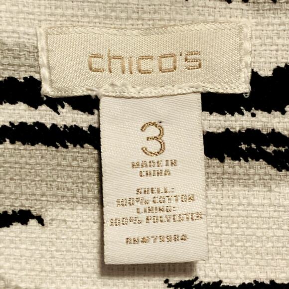CHICO'S 3 (L 16) Jacket Blazer Zebra Striped Open Front 3/4 Sleeves Animal Print - Picture 2 of 6